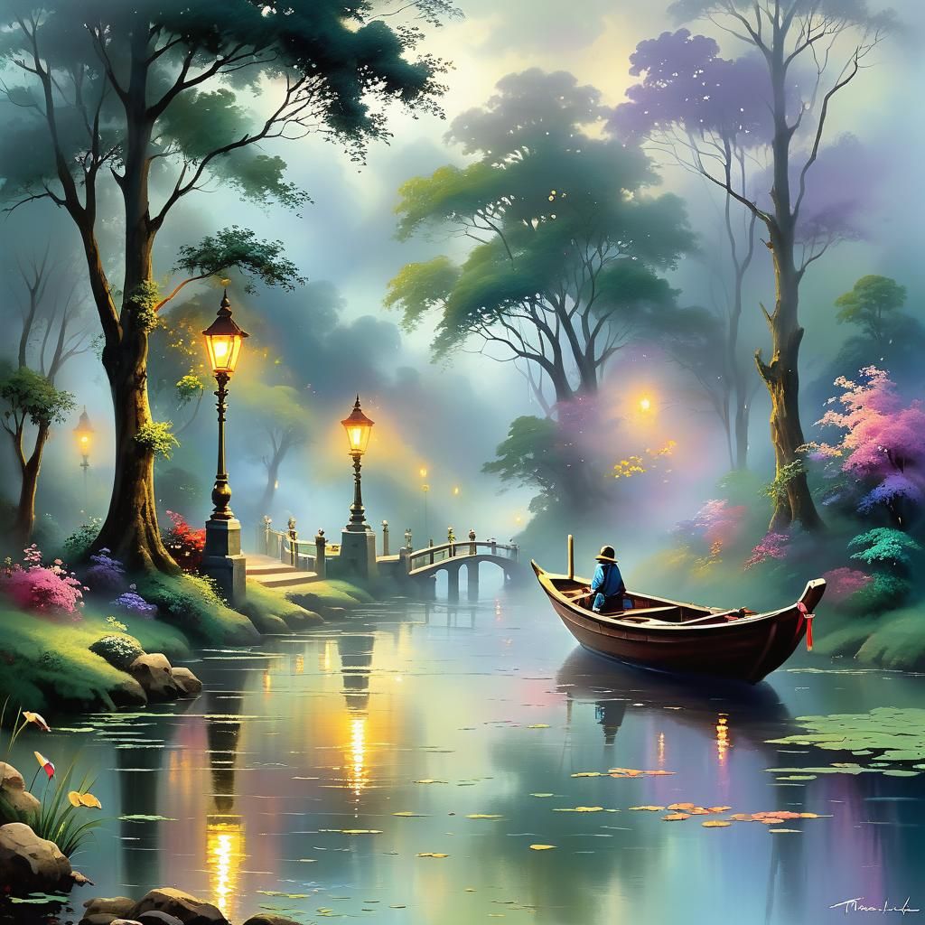 Tranquil Mist: Thai Landscape in Impasto Style