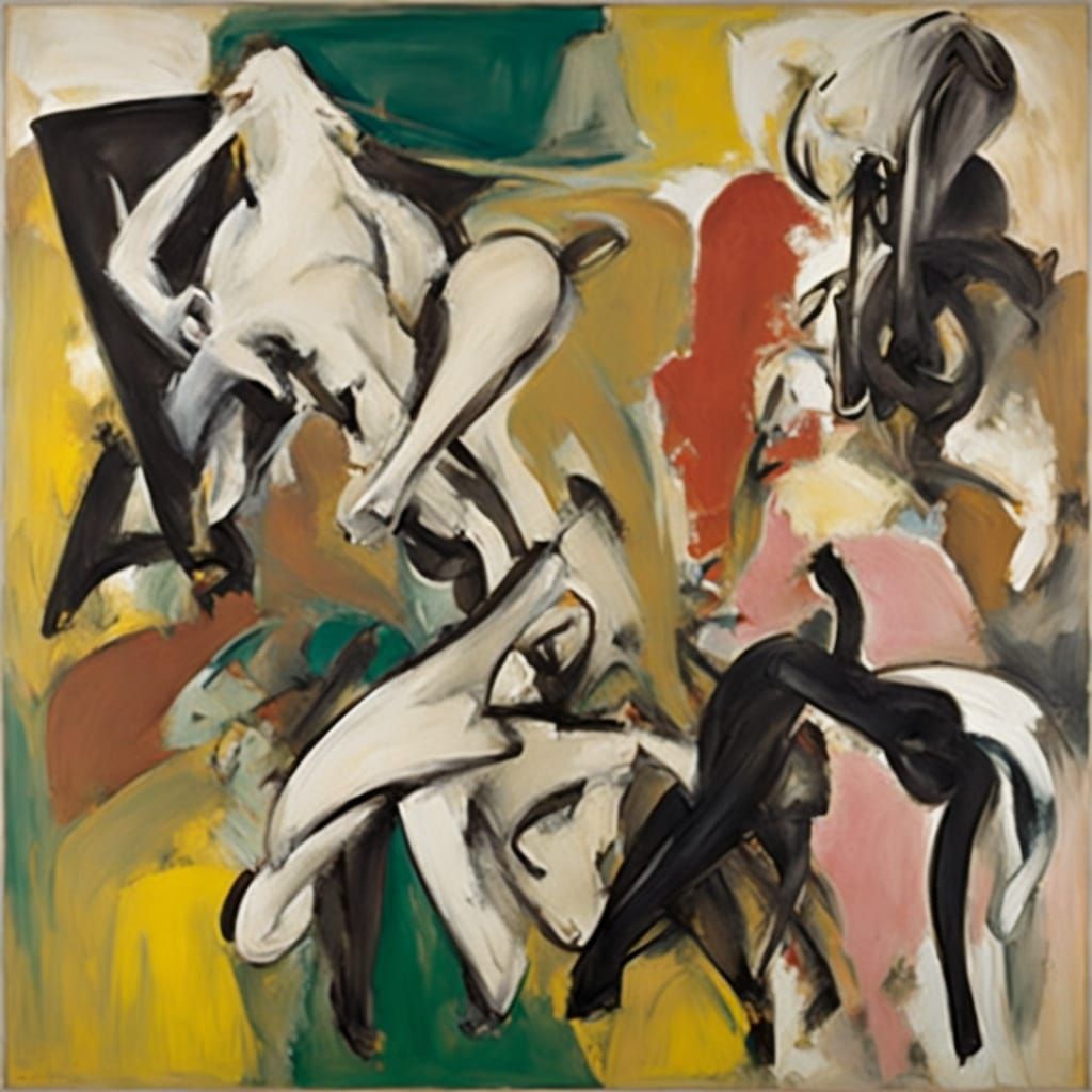 Abstract Painting with Bold Brushstrokes in De Kooning Style