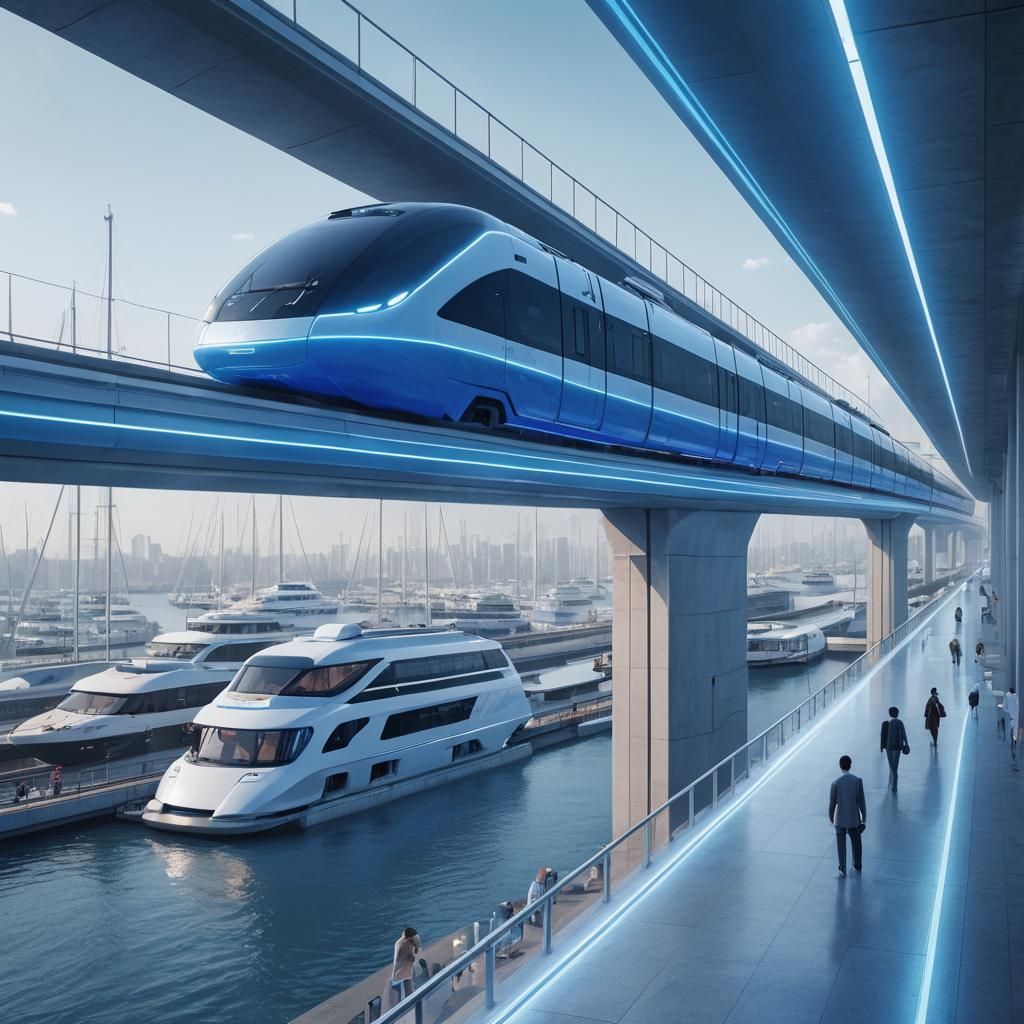 Futuristic Elevated Train with Blue Lighting