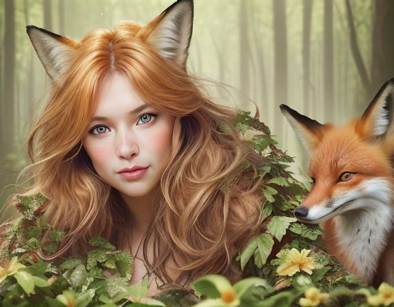 Fox Portrait in Forest, Professional Photography Style