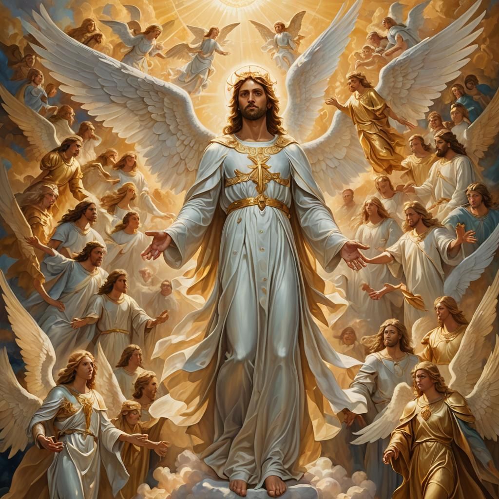 Angelic Gathering in a Surreal Renaissance Oil Painting