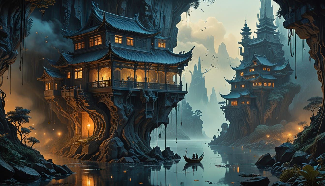 Surrealist Chinese Ink Landscape in Dreamlike Style