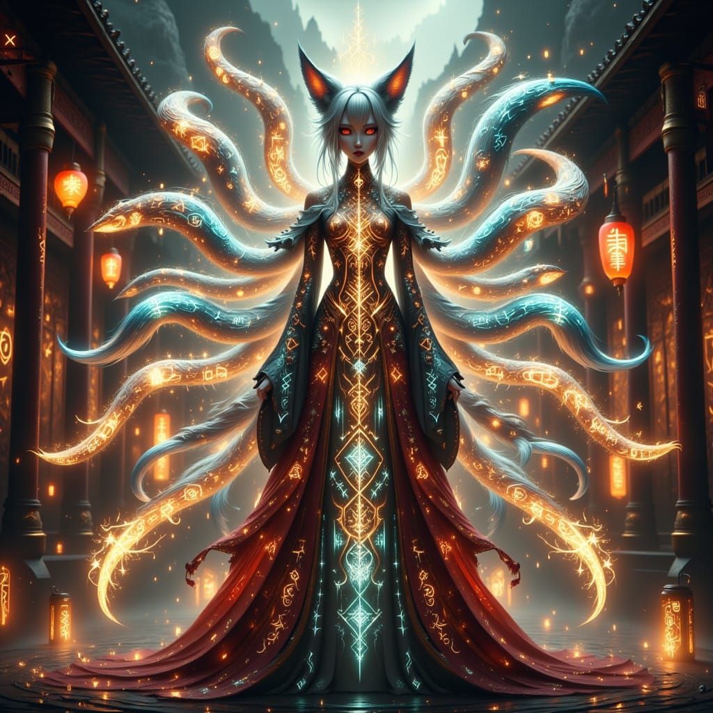 Mythical Fox Spirit in Traditional Chinese Setting