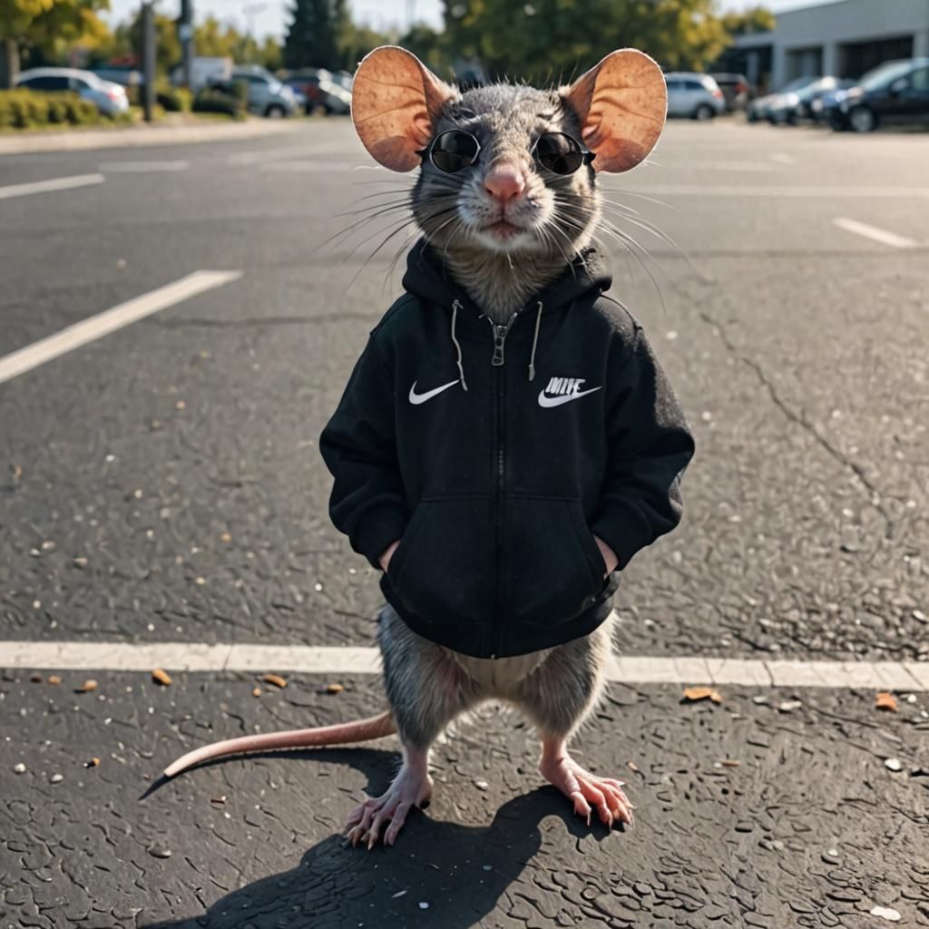 Rat in Nike Gear, Sunglasses, Parking Lot