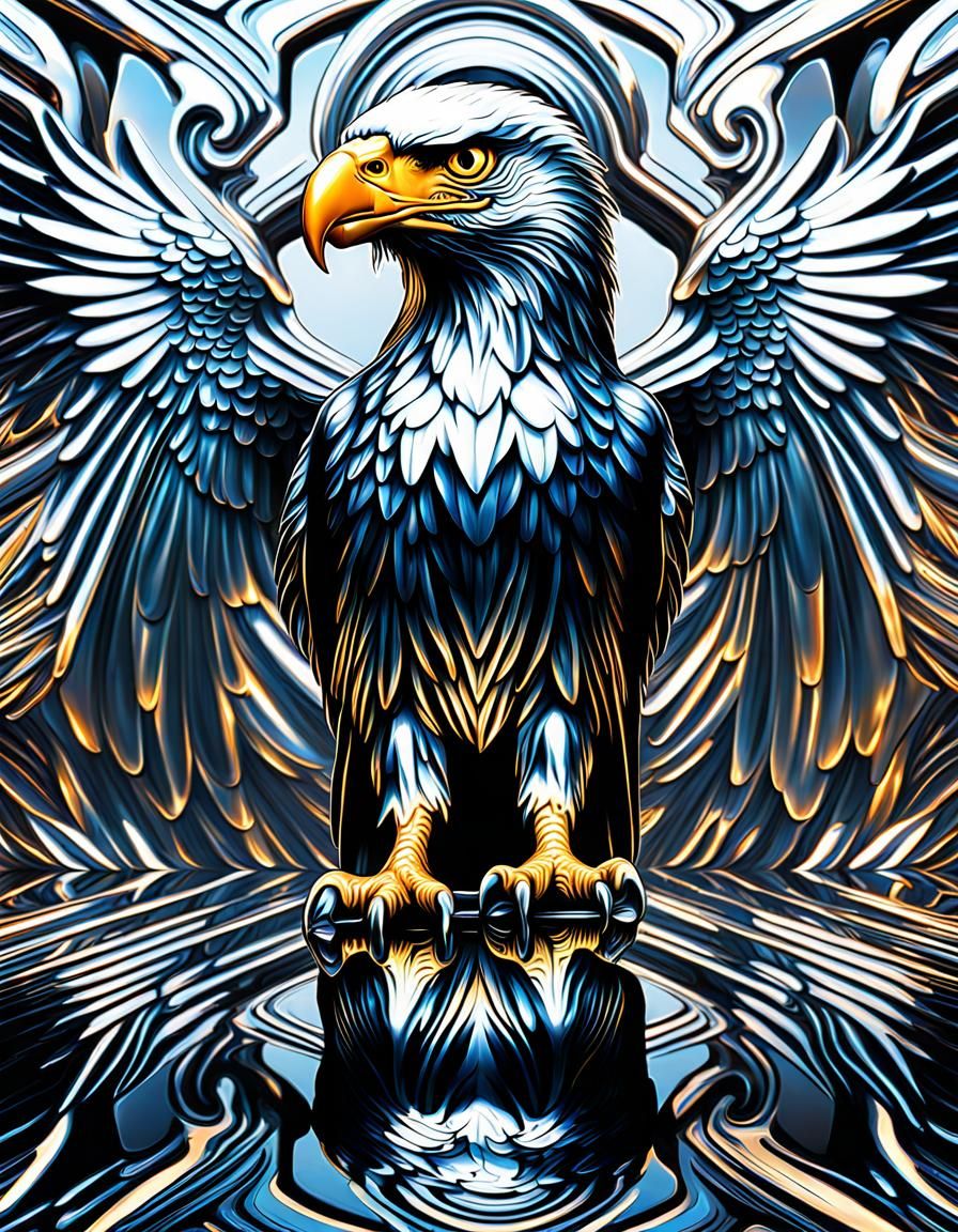 Metallic Eagle in Mirrored Chrome Foil Optical Illusion