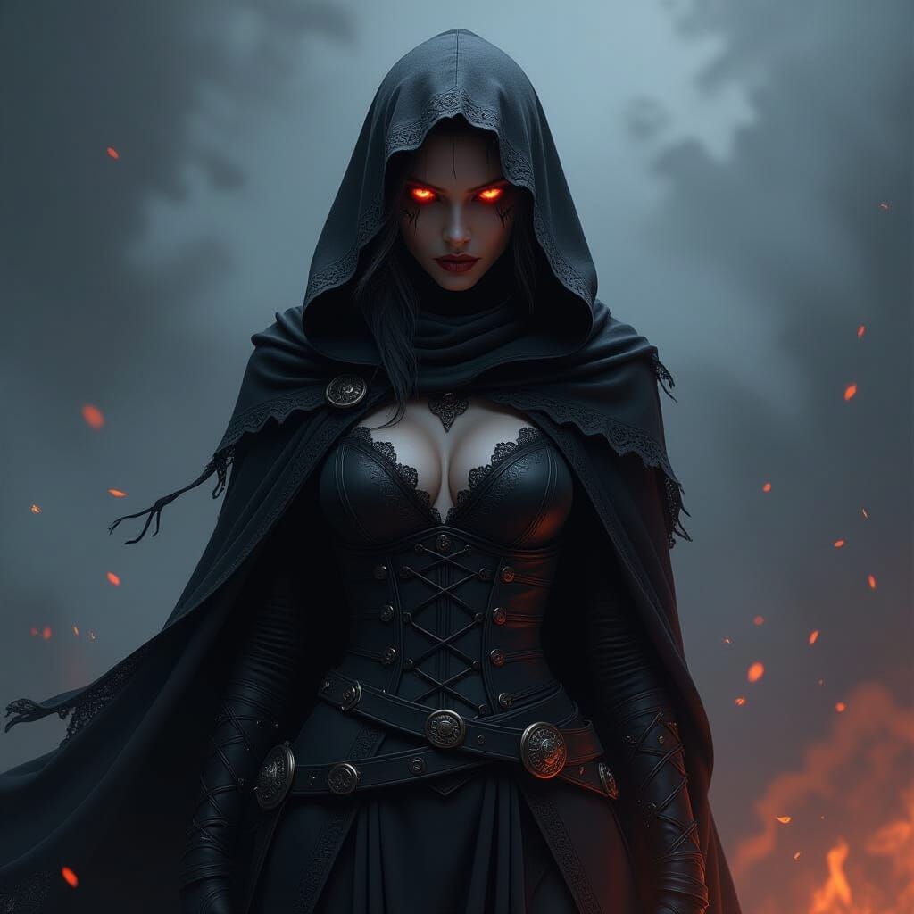 A cinematic photo of a mysterious and fierce warrior, with a...