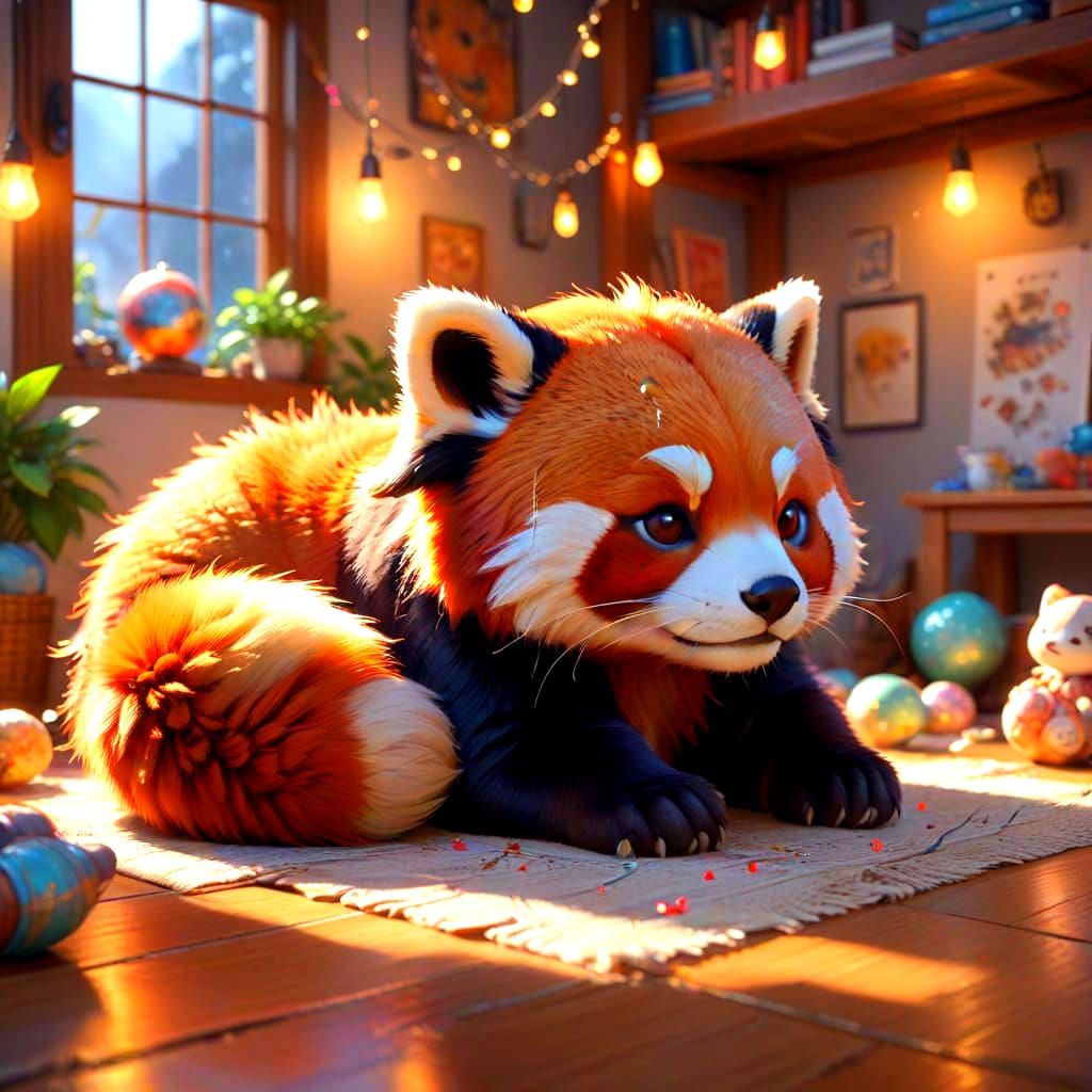 Majestic Red Panda in Cozy Child's Bedroom