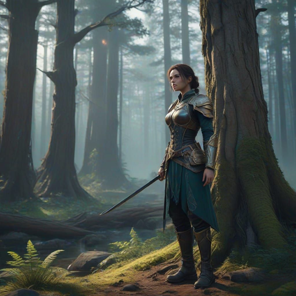 Fearless Adventurer at the Edge of a Mystical Forest