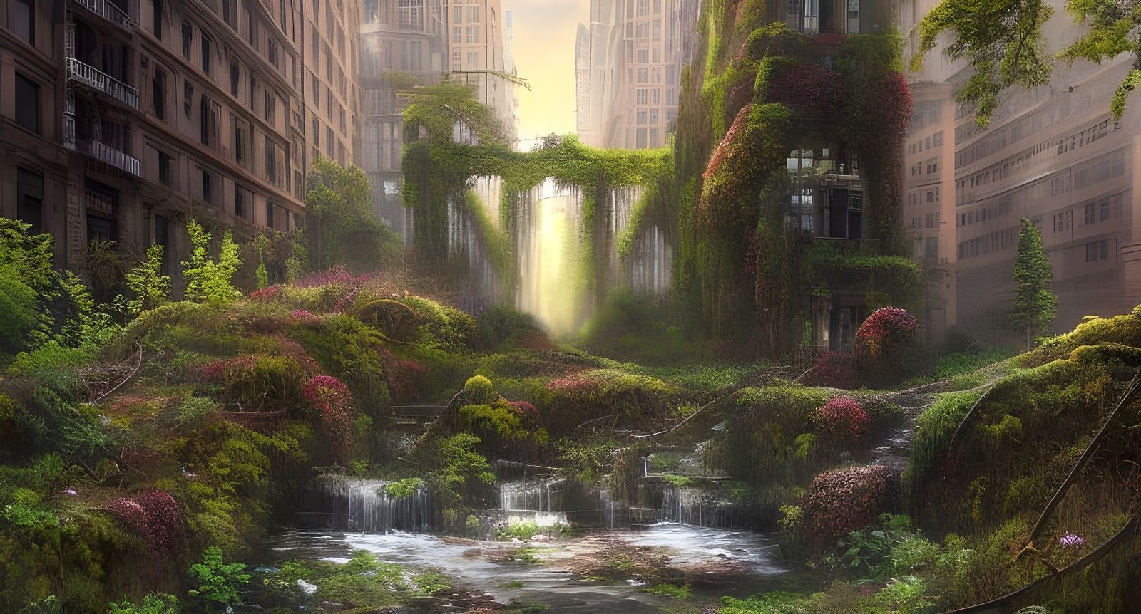NYC Reclaimed: Post-Apocalyptic Floral Waterfalls