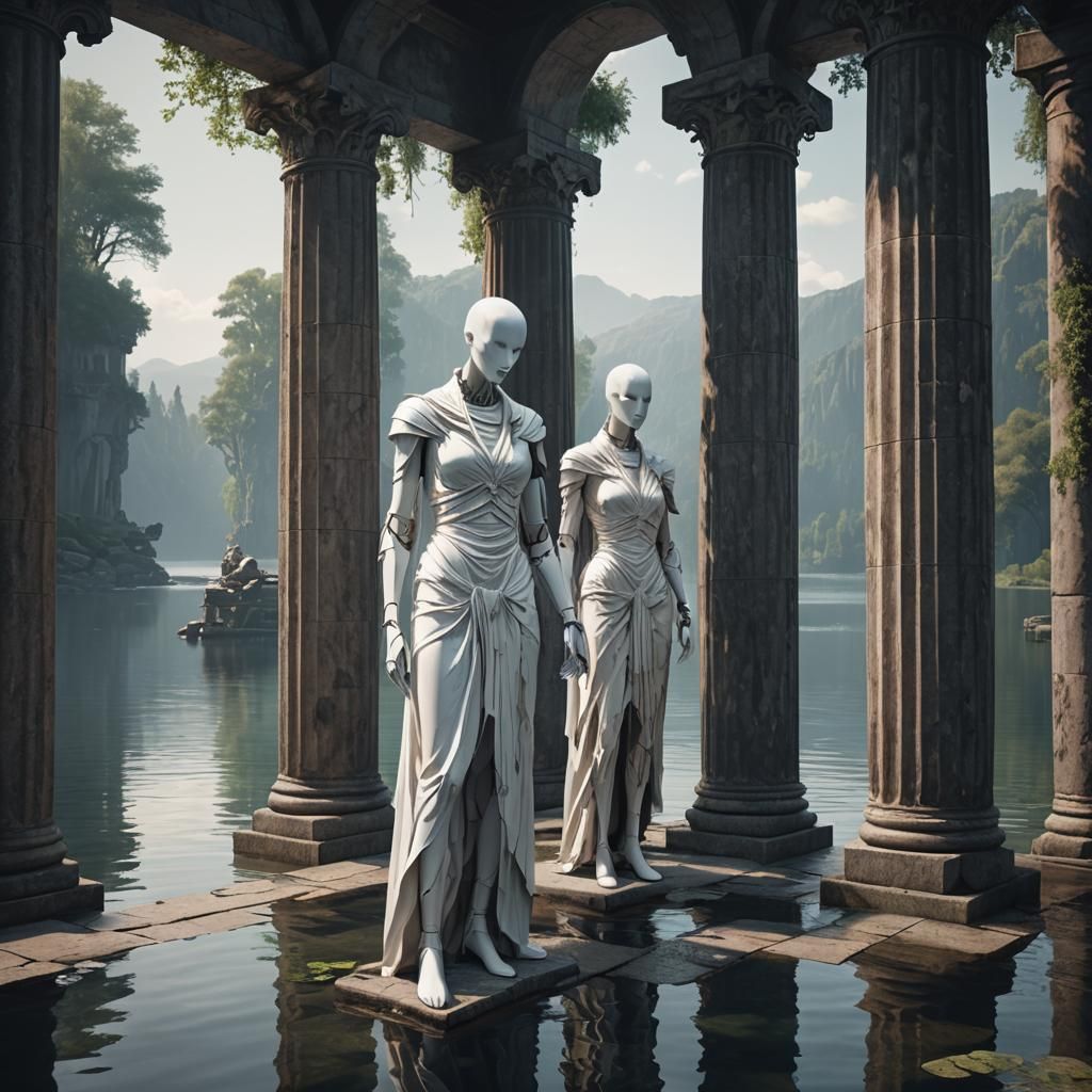 Surreal Mannequins in Dark Fantasy Landscape