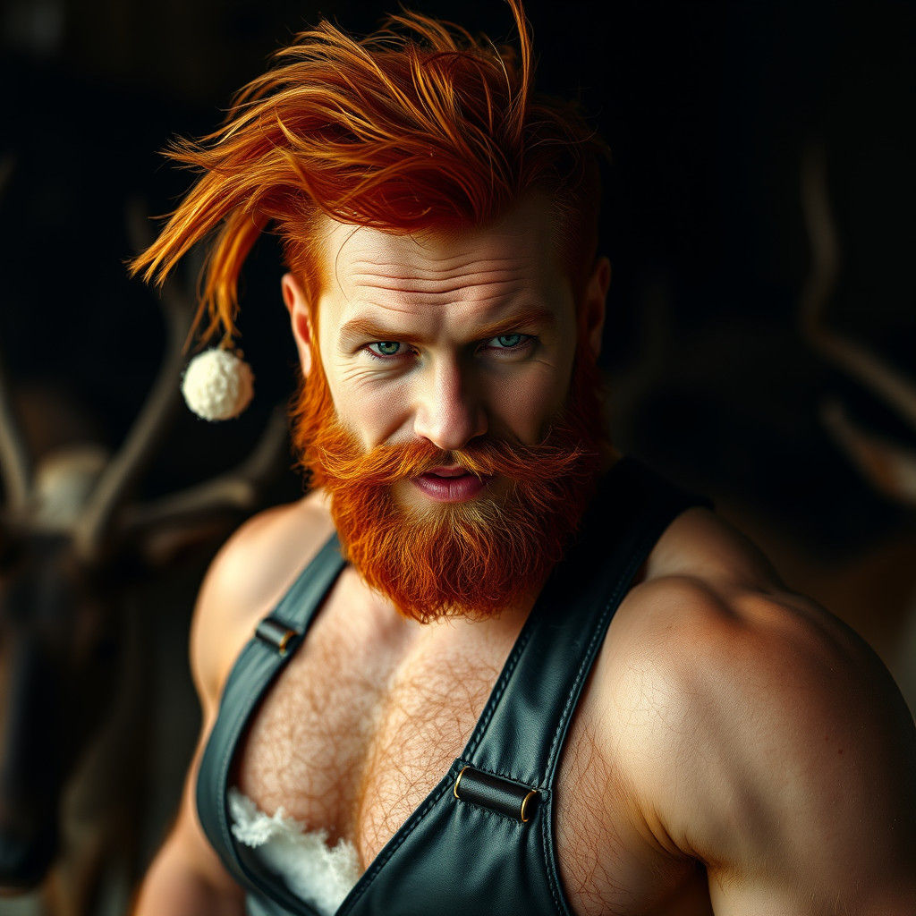 Mischievous Redhead Santa in Leather Halter