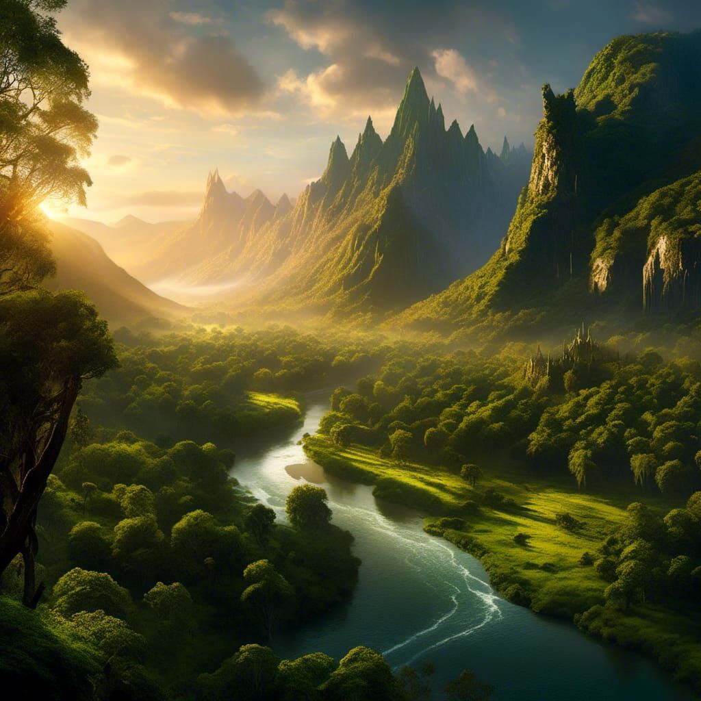 Ossiriand's Sunrise: A Matte Painting of Tolkien's World