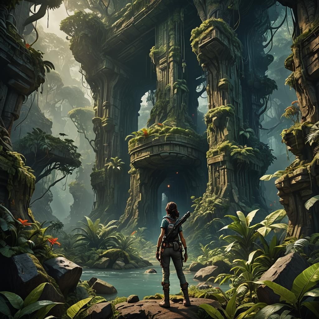 Explorer Finds Jungle in Earth Core: Matte Painting