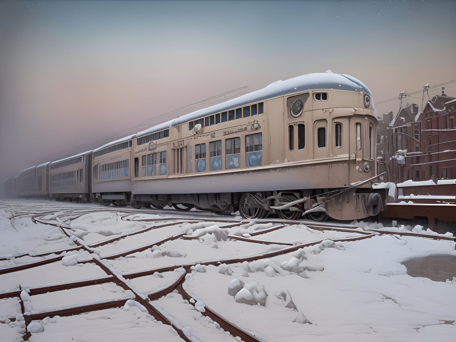 Surreal Chicago Train in Snow, Salvador Dali Style