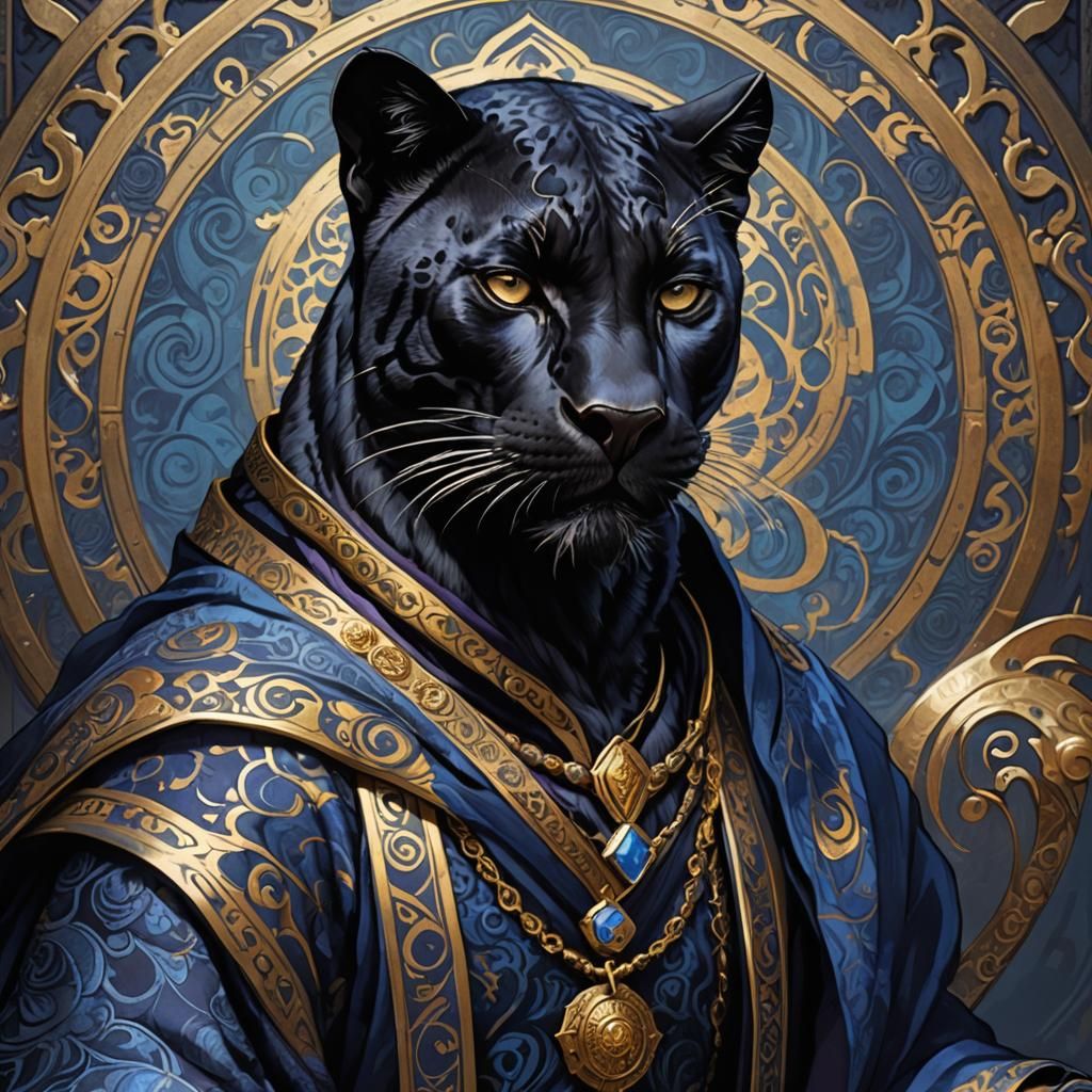 Black Panther Tabaxi Monk in Dark Fantasy Style