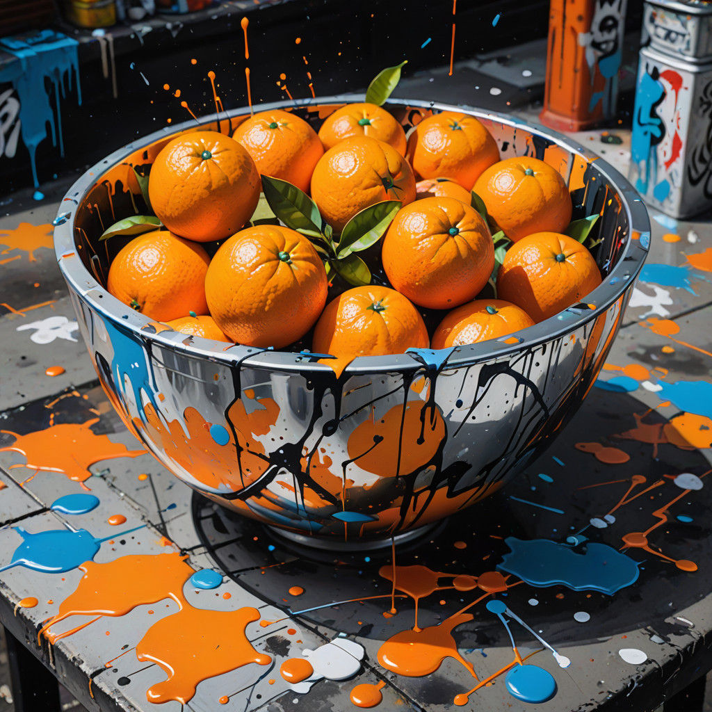 Vibrant Street Art in a Silver Bowl