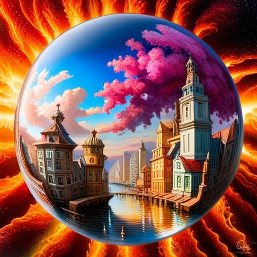 Miniworld in Bubble: Colorful Polychromatic Splash Art
