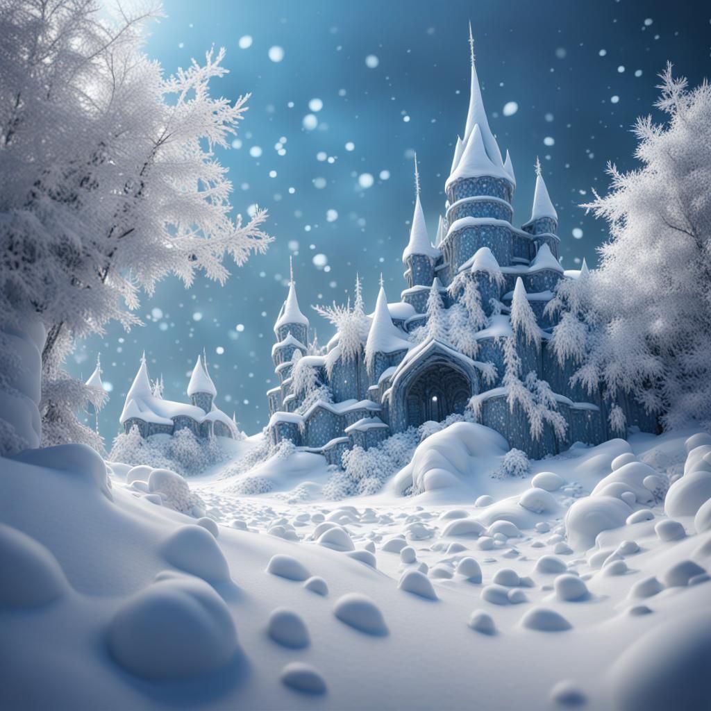 Detailed Snowflake Snowbank in a Fantasy Painting