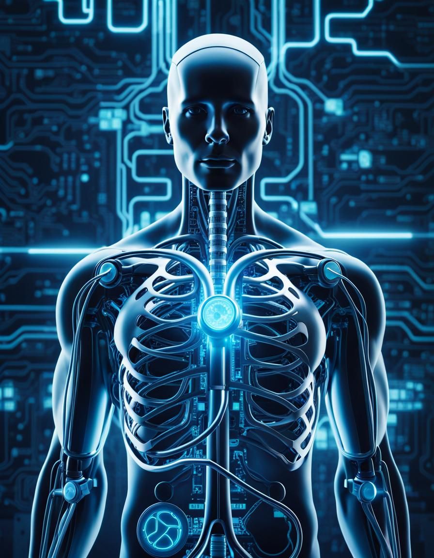 AI Doctor: Stethoscope and Digital Circuitry in Film Noir