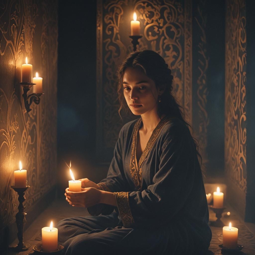 Contemplative Person in Dark Room with Candle
