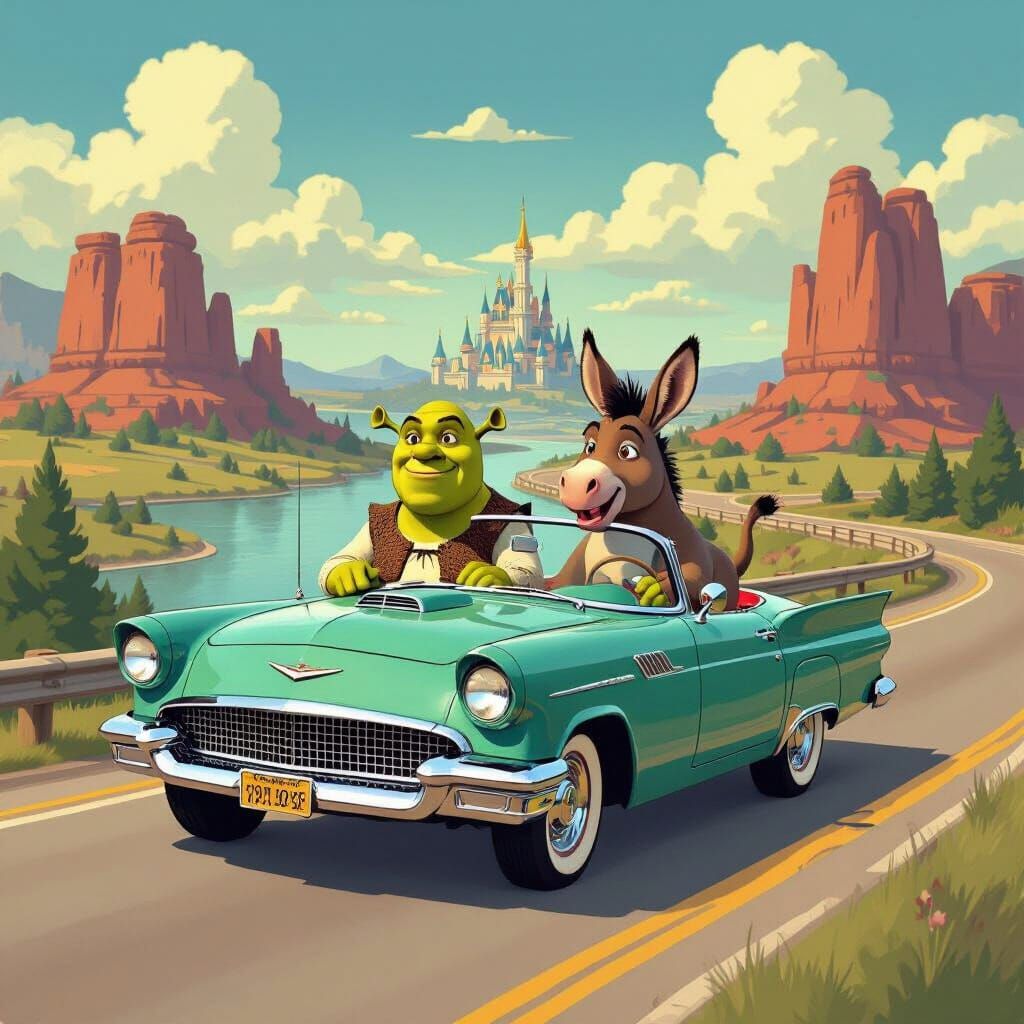 Shrek and Donkey's American Road Trip Illustration