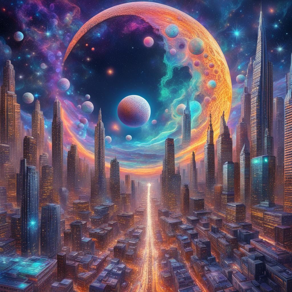 Futuristic City on the Moon: Cosmic Astral Illustration