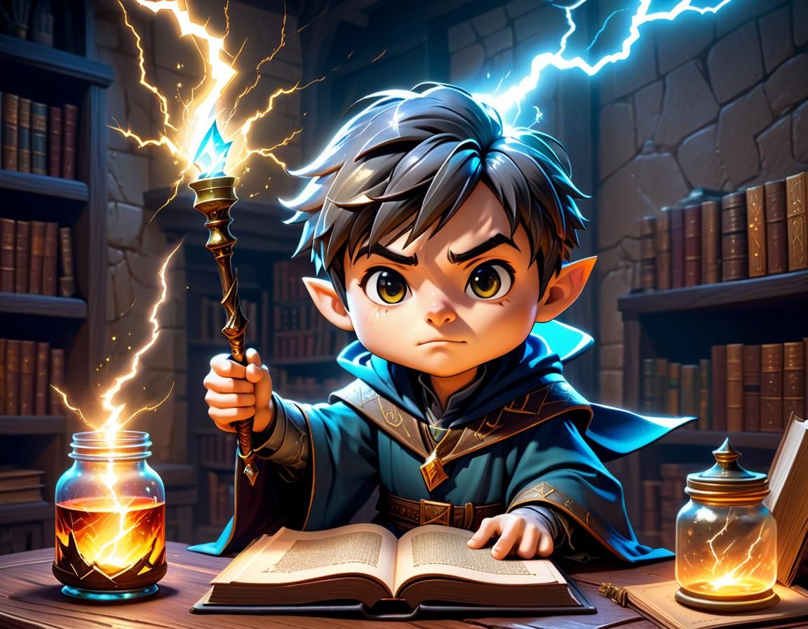 Chibi Wizard Student in Hyperrealistic Style
