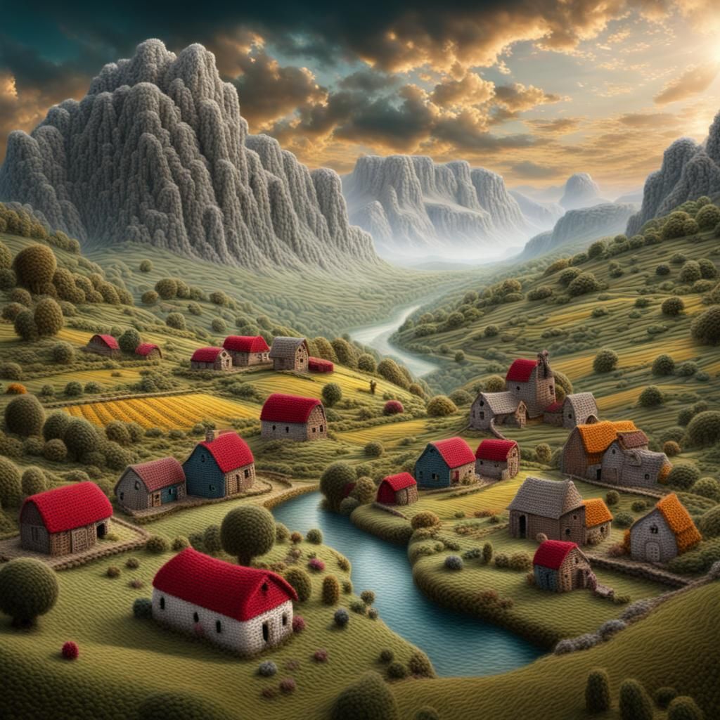 Crochet Yarn Landscape: Farm and Villages