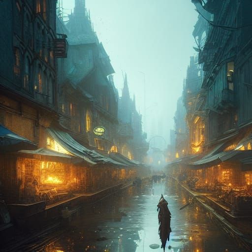 Hyperdetailed Mushroom City in Dark Fantasy Style