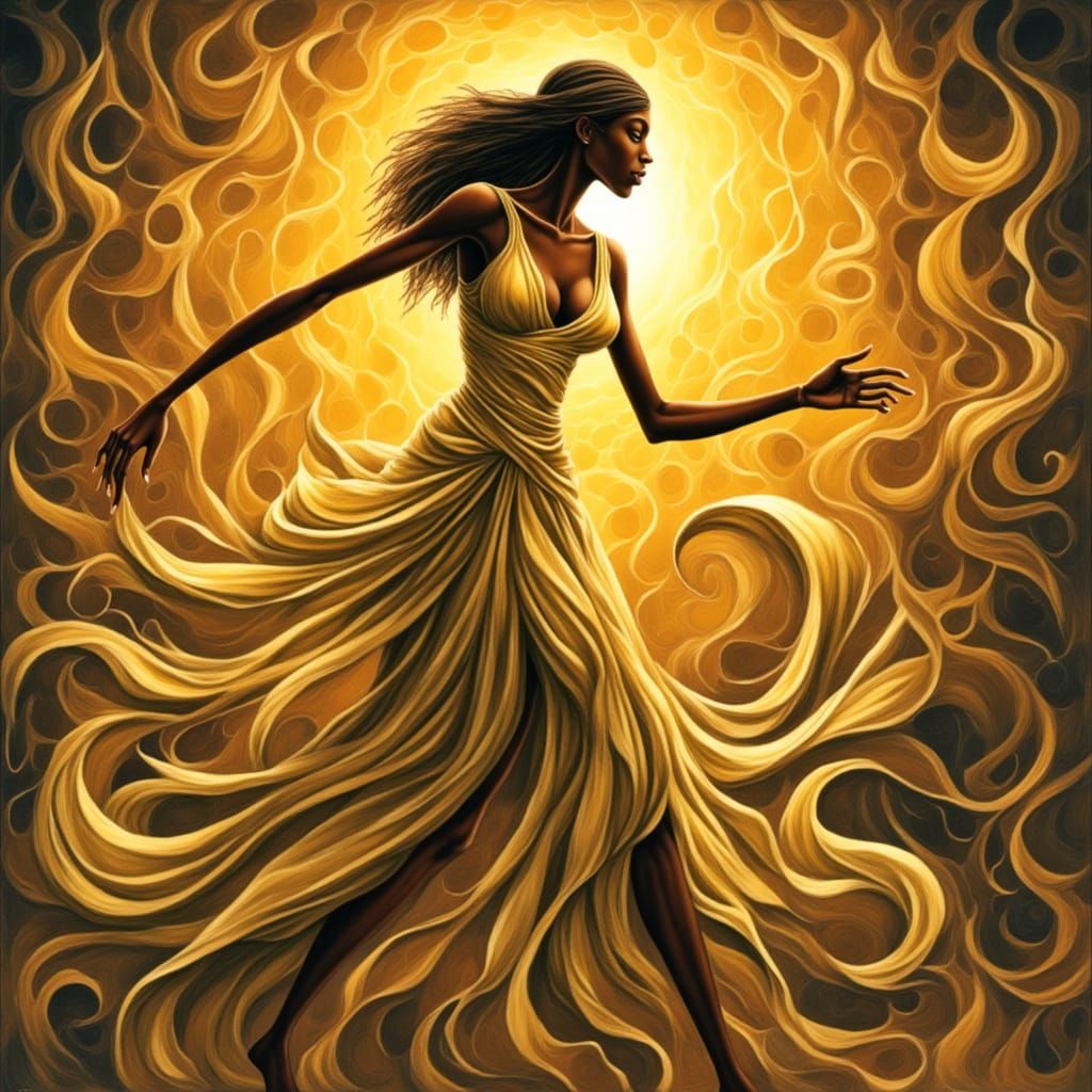 Ethereal Goddess Unfurls Golden Radiance with Poised Strengt...