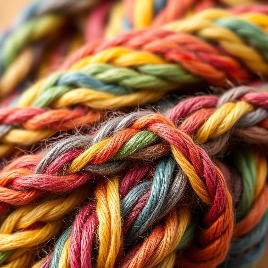 Macro Photo of Knitted Rainbow Wool Braid
