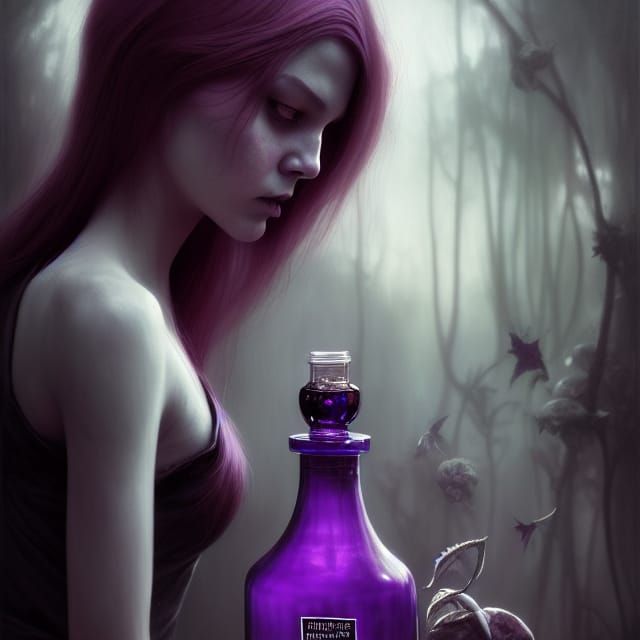 Alice in a Bottle: Sinister Cover Art in Oil Painting Style