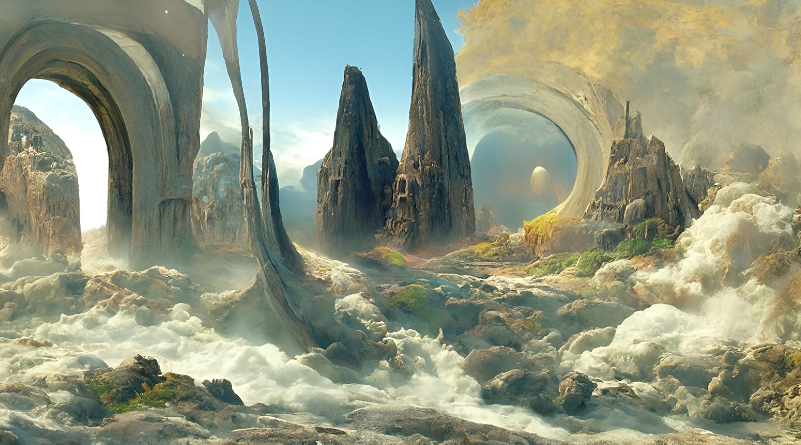 Ocean Portal to Alien Garden in Kinetic Pointillism Style