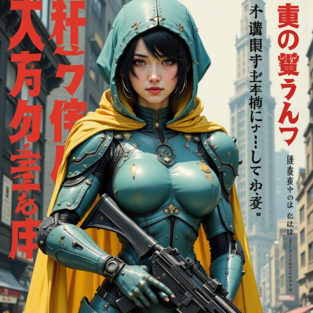 Cyborg Woman Magazine Cover in Anime Style