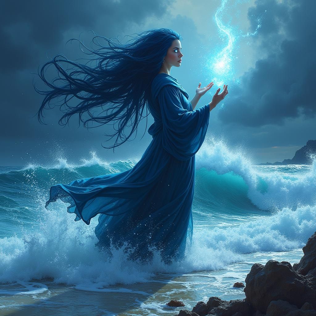 Mystical Water Mage Summons Tidal Waves