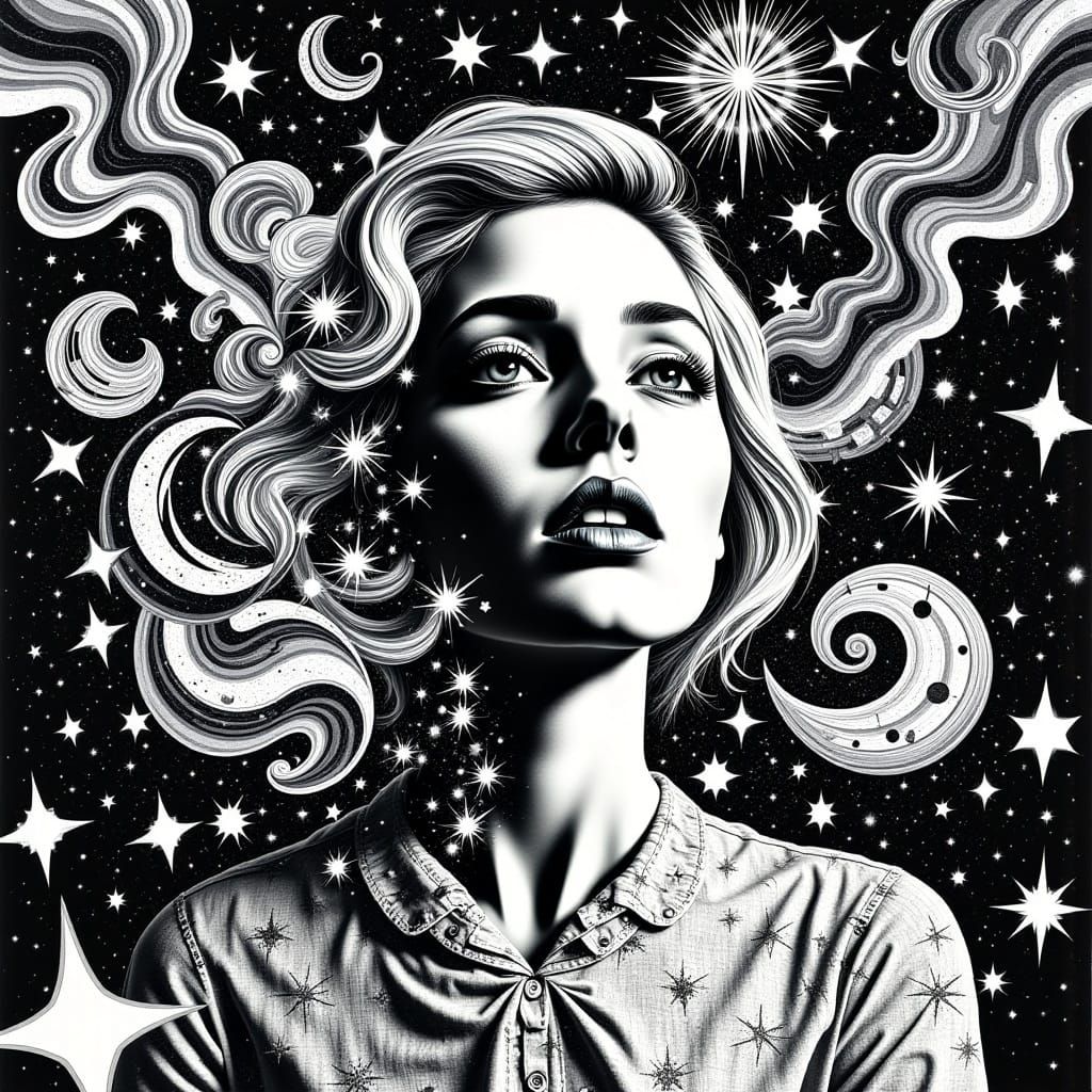 Alien Woman in Dada Collage of Stars