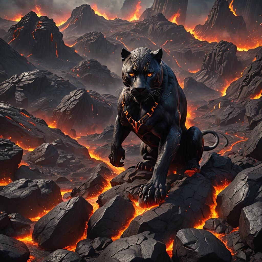 Lava Fire Black Panther: Detailed Matte Painting