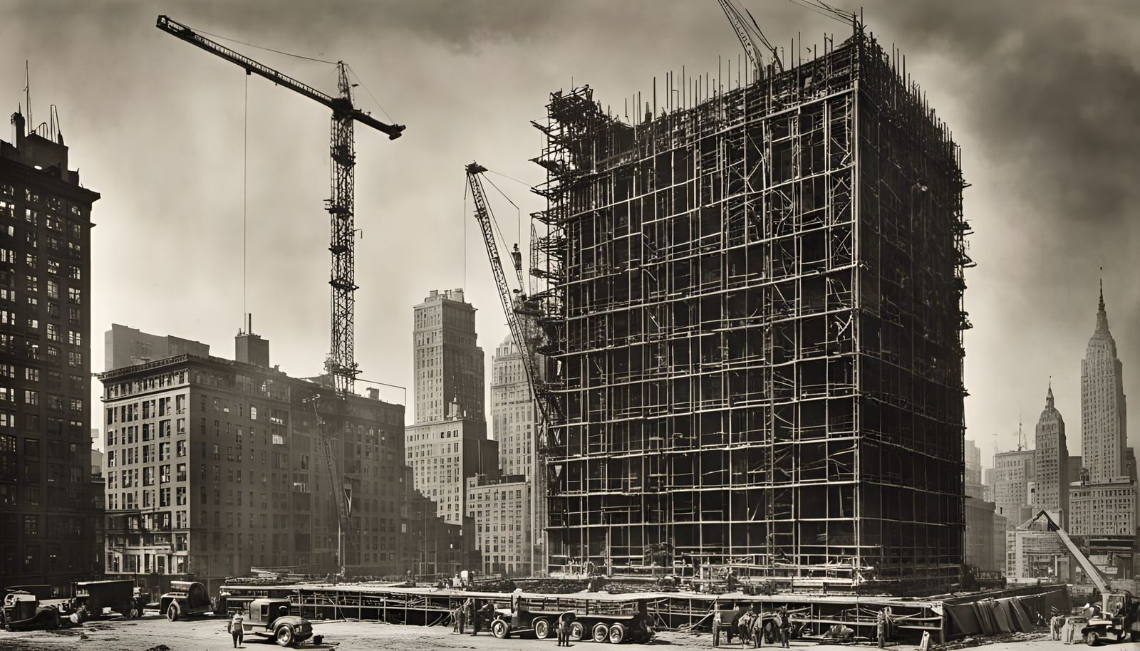 New York Skyscraper Construction, Vintage Black and White Ph...