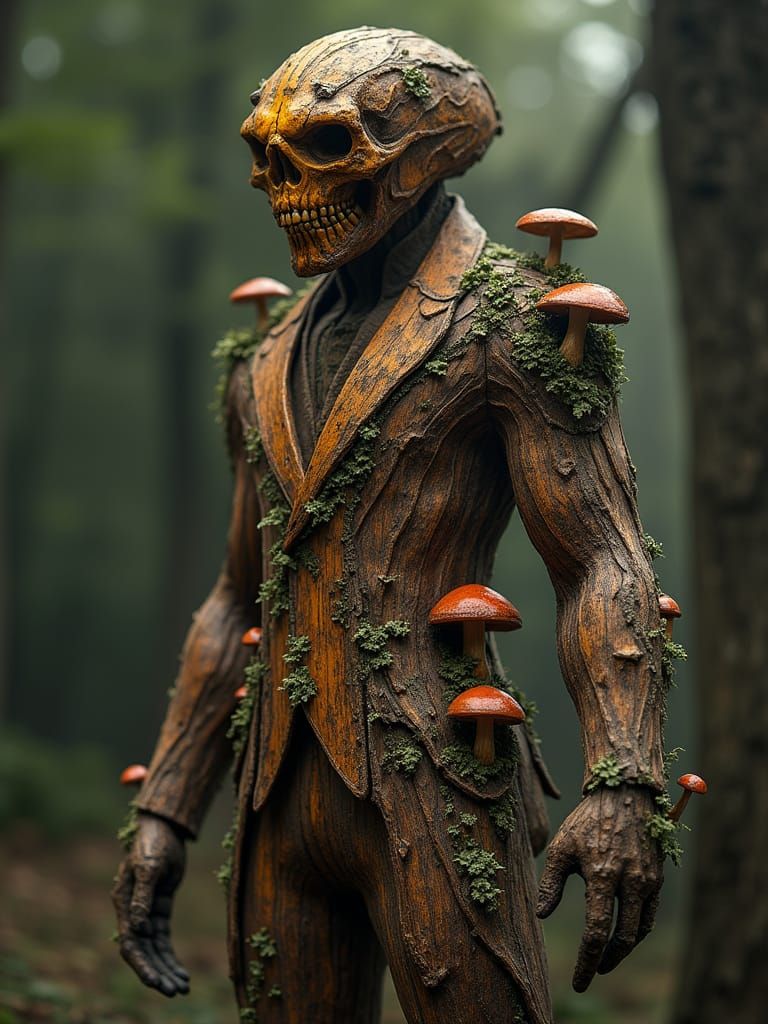 Decaying Wood Suit with Lichen and Mushrooms