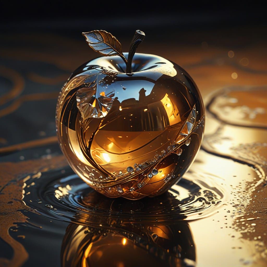 Crystal Apple on Water in Art Nouveau Style