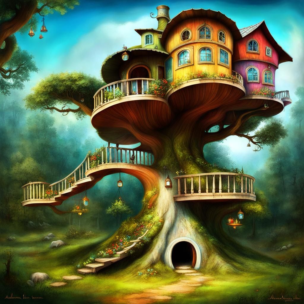 Whimsical Yggdrasil Treehouse in Jansson Style