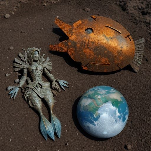 Archeological Find: Rusted Moon with Mermaid Fossil