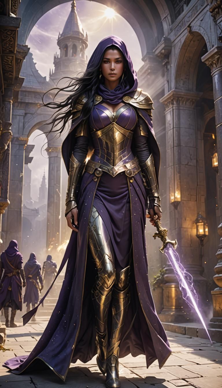 Futuristic Warrior Priestess in a Stone Temple