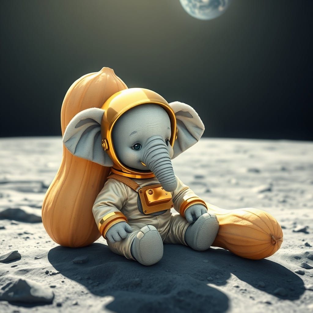Stunning Lunar Scene with Adorable Elephant Astronaut