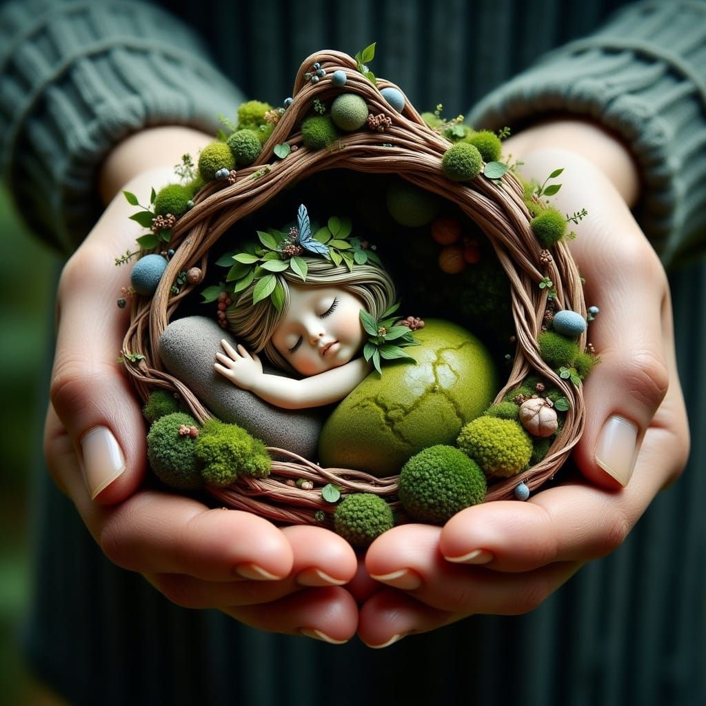 Miniature Thumbelina Sleeps in Cupped Hands