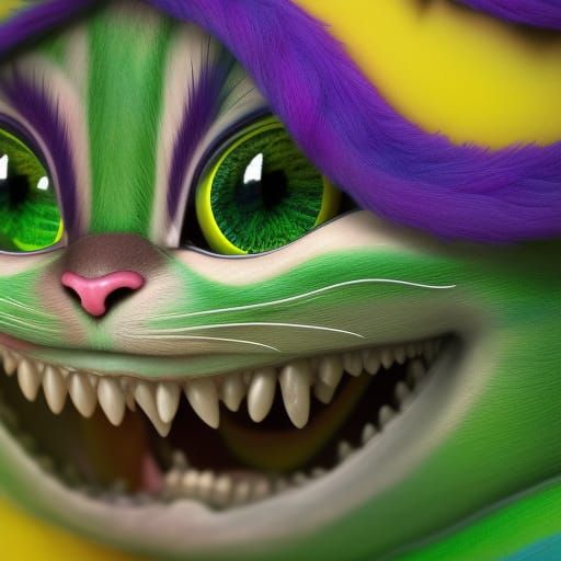 Whimsical Cheshire Cat in Jungle Garden, Digital Art