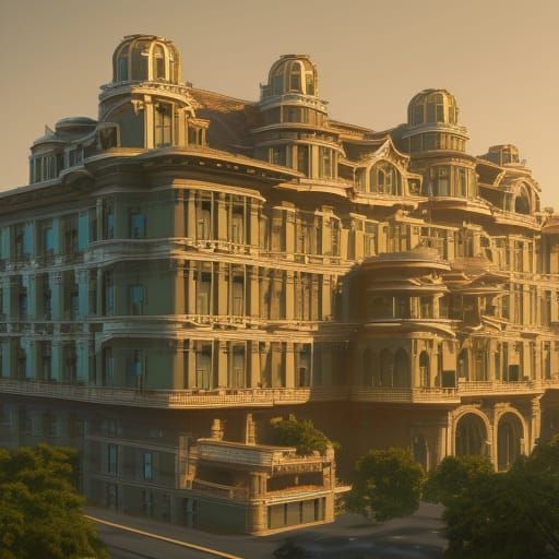 Frog Building: Detailed Matte Painting in Rococo Style