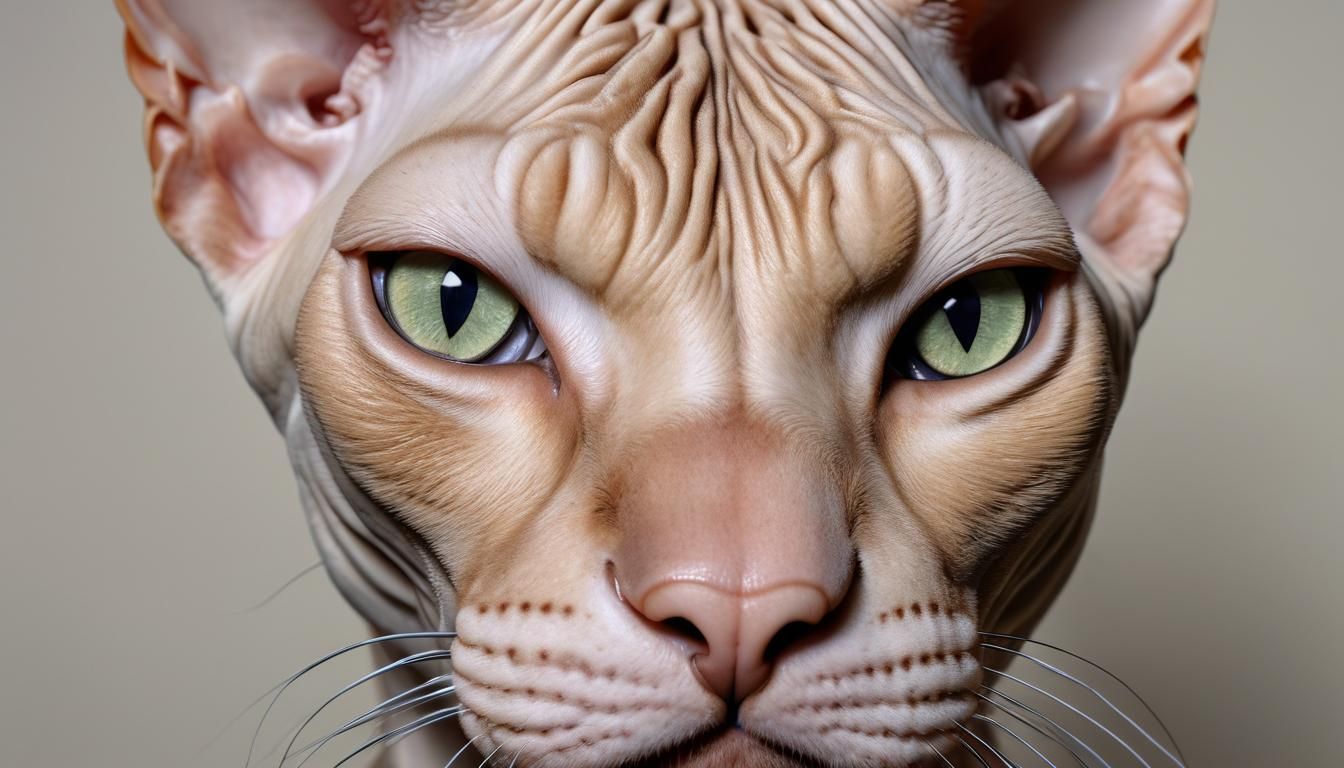 Hyperrealistic Sphynx Cat Portrait by Mountain Lake