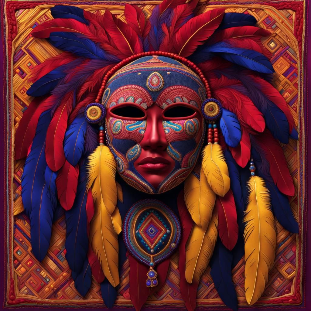 Indigenous Textile Mask with Beadwork in Astral Style