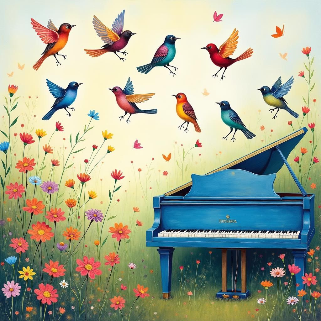 Birds Dance Over Flowers: Impressionistic Piano Scene
